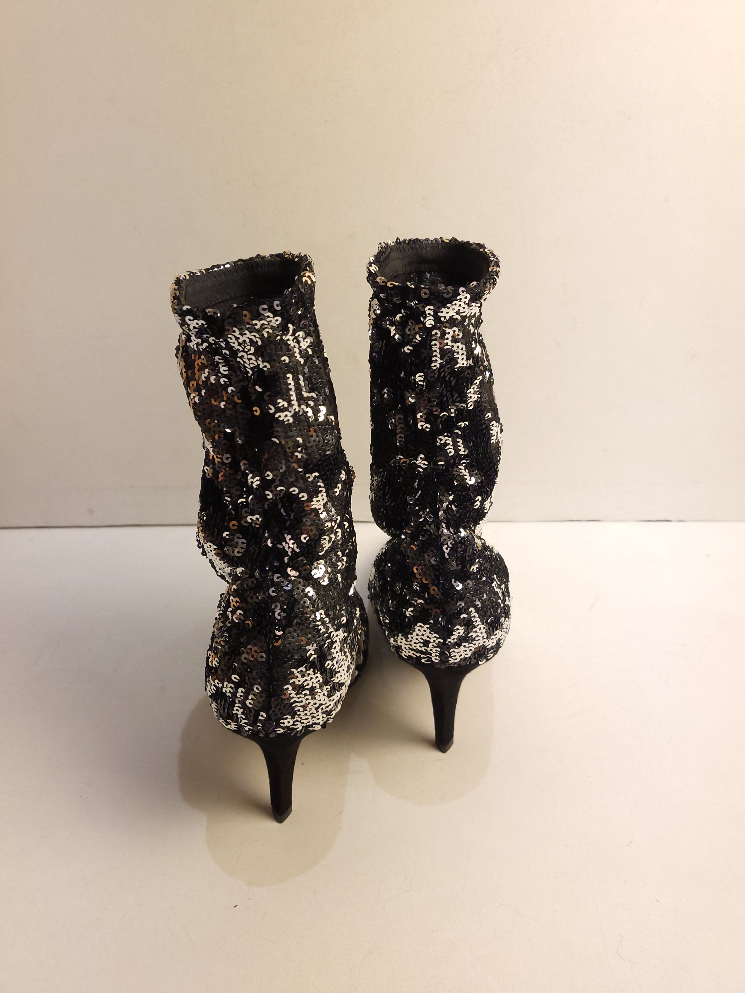 Preowned Valentino Silver Sequin Ankle Boots Size 37