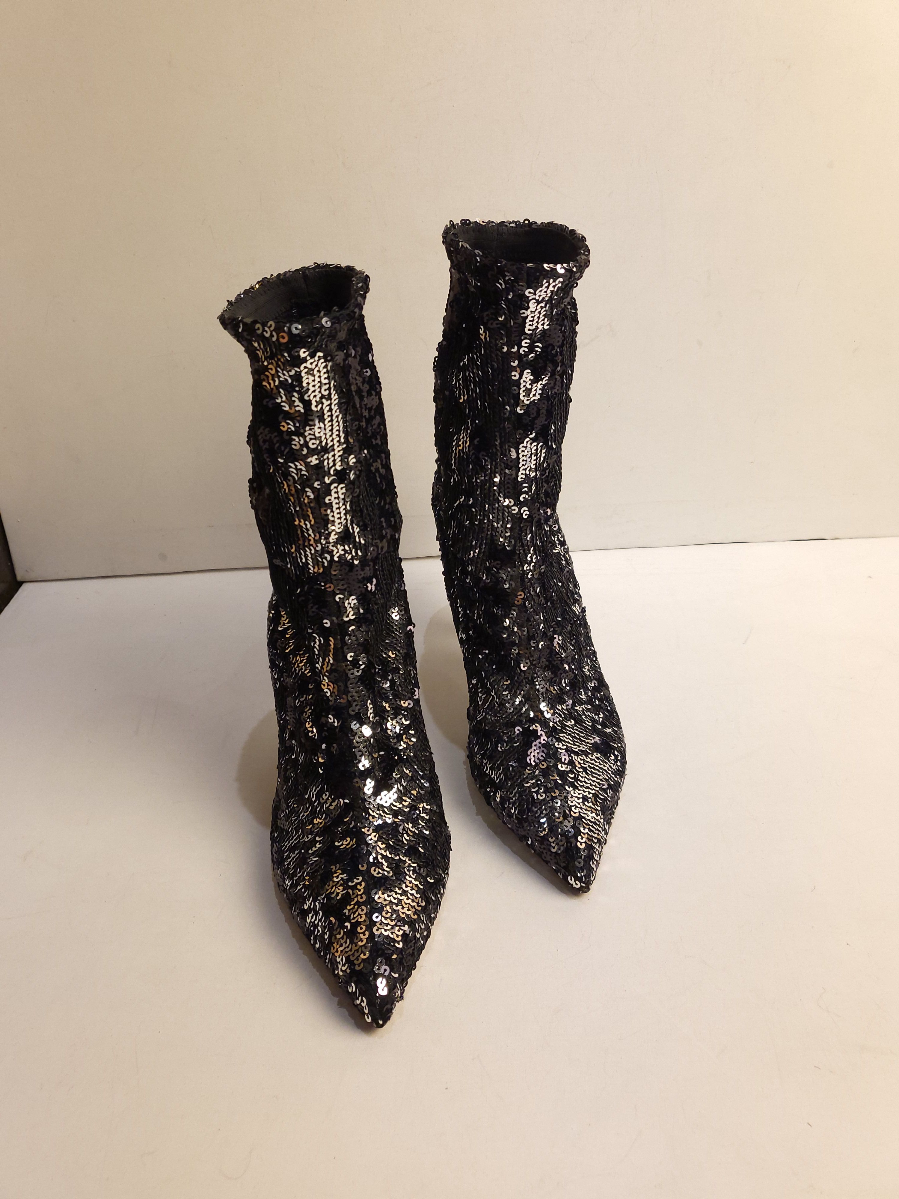 Preowned Valentino Silver Sequin Ankle Boots Size 37