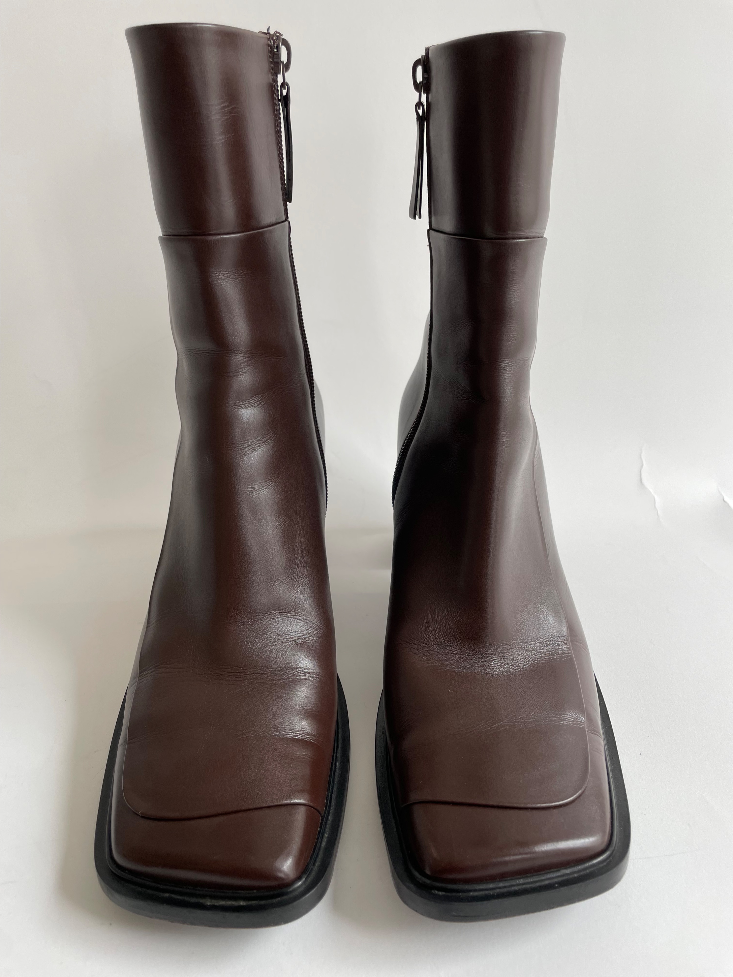 Preowned The Row Chocolate Brown Patch Square Toe Boots Size 40 Dark Brown leather