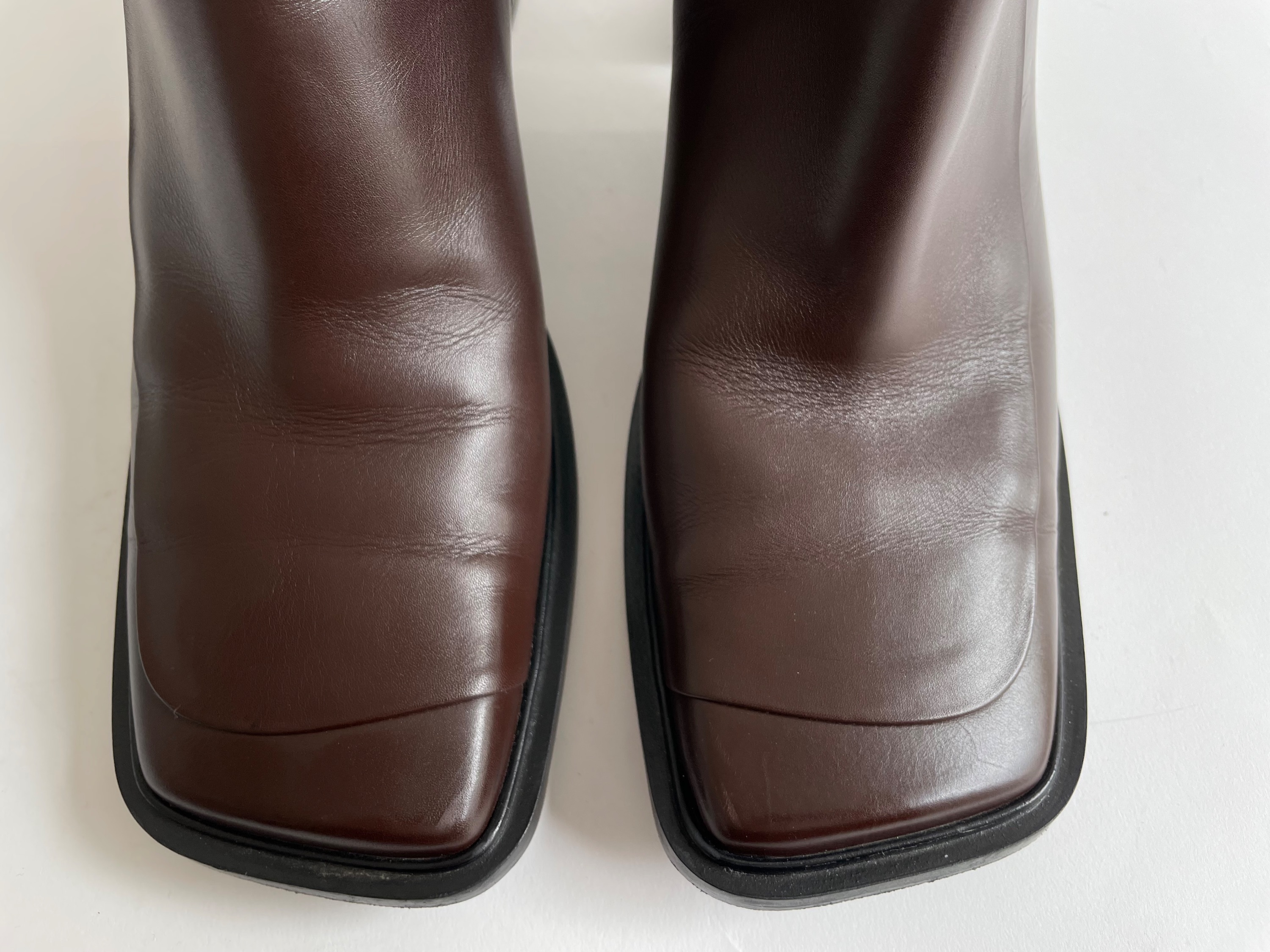 Preowned The Row Chocolate Brown Patch Square Toe Boots Size 40 Dark Brown leather