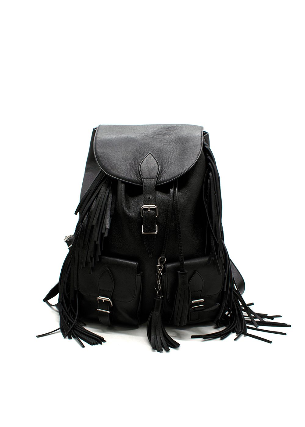 Saint Laurent Black Festival Fringe  Leather Backpack