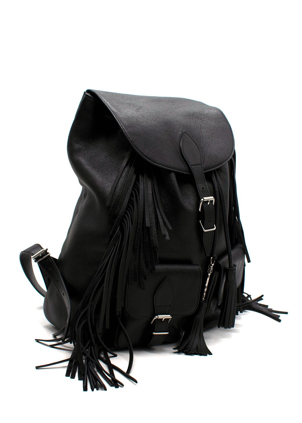 Saint Laurent Black Festival Fringe  Leather Backpack