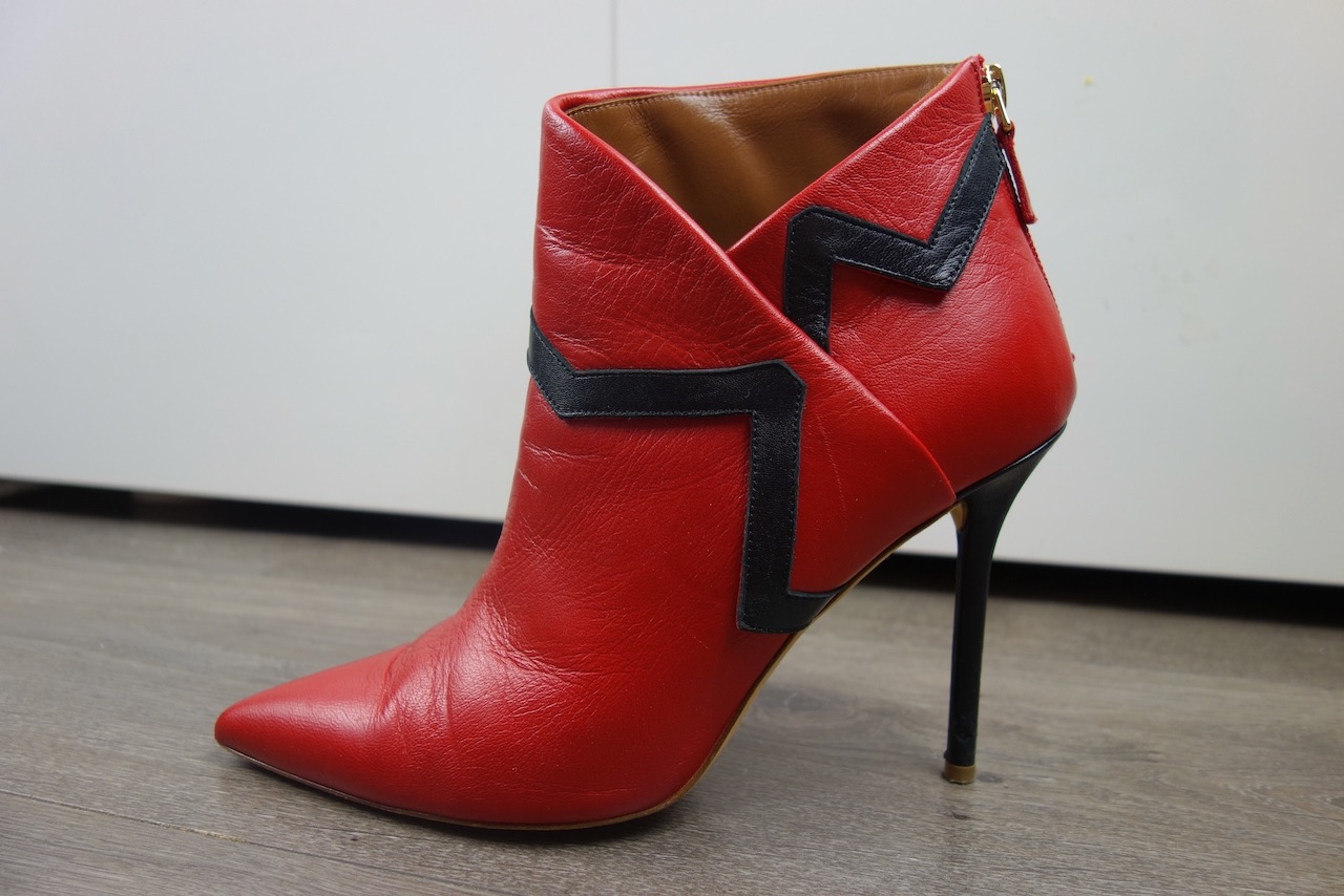 Preowned Malone Souliers Red Amelie Leather Ankle Boots Size 39