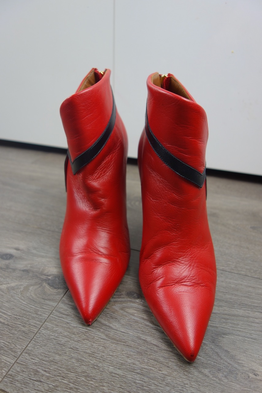 Preowned Malone Souliers Red Amelie Leather Ankle Boots Size 39