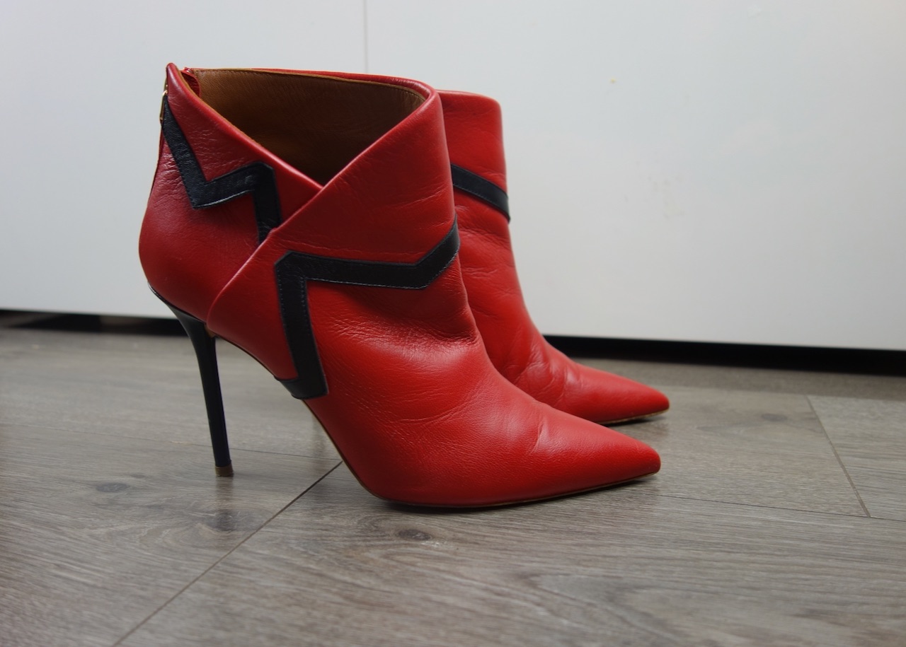 Preowned Malone Souliers Red Amelie Leather Ankle Boots Size 39