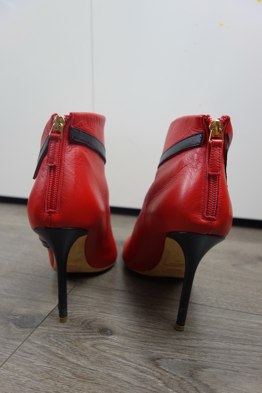 Preowned Malone Souliers Red Amelie Leather Ankle Boots Size 39