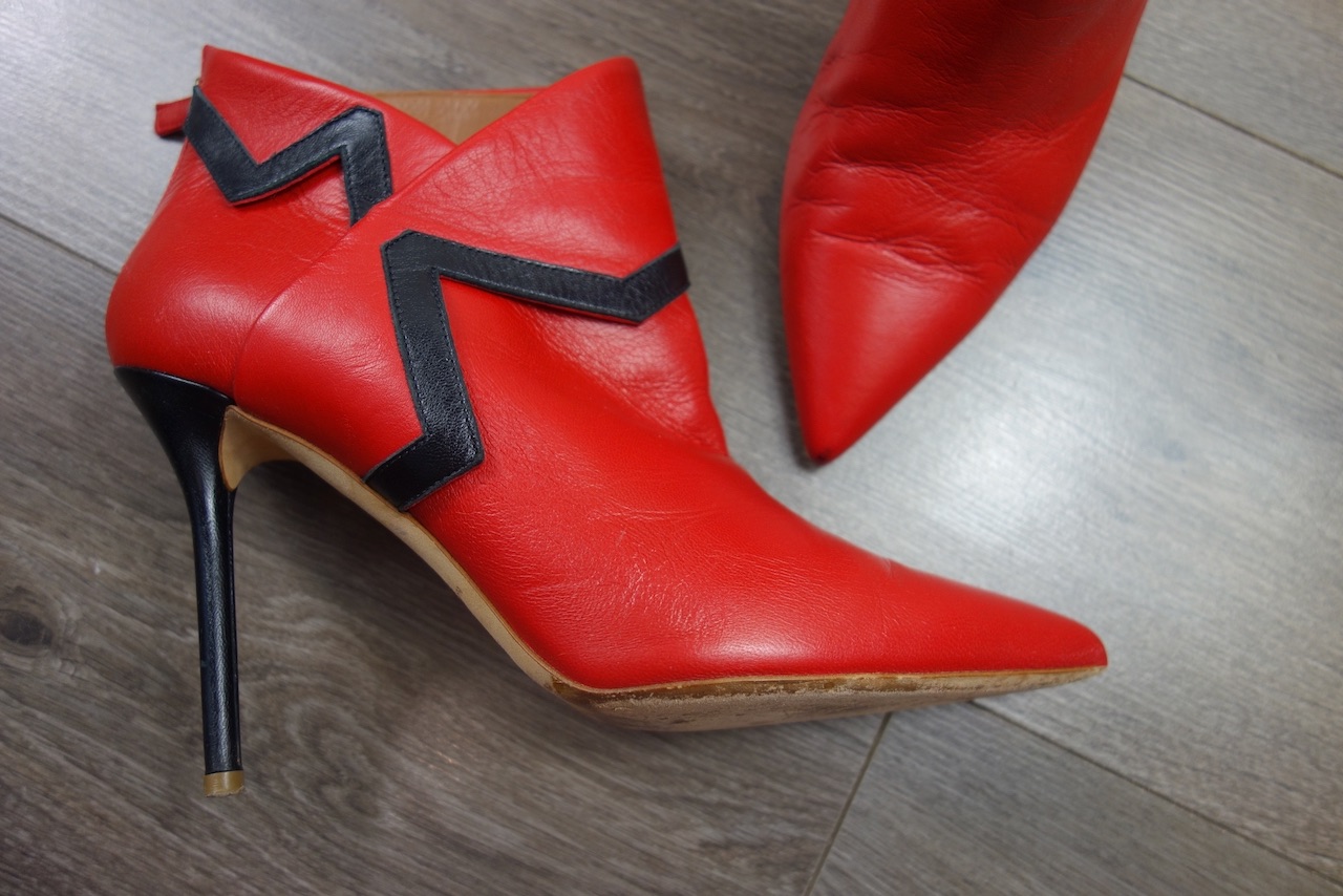 Preowned Malone Souliers Red Amelie Leather Ankle Boots Size 39