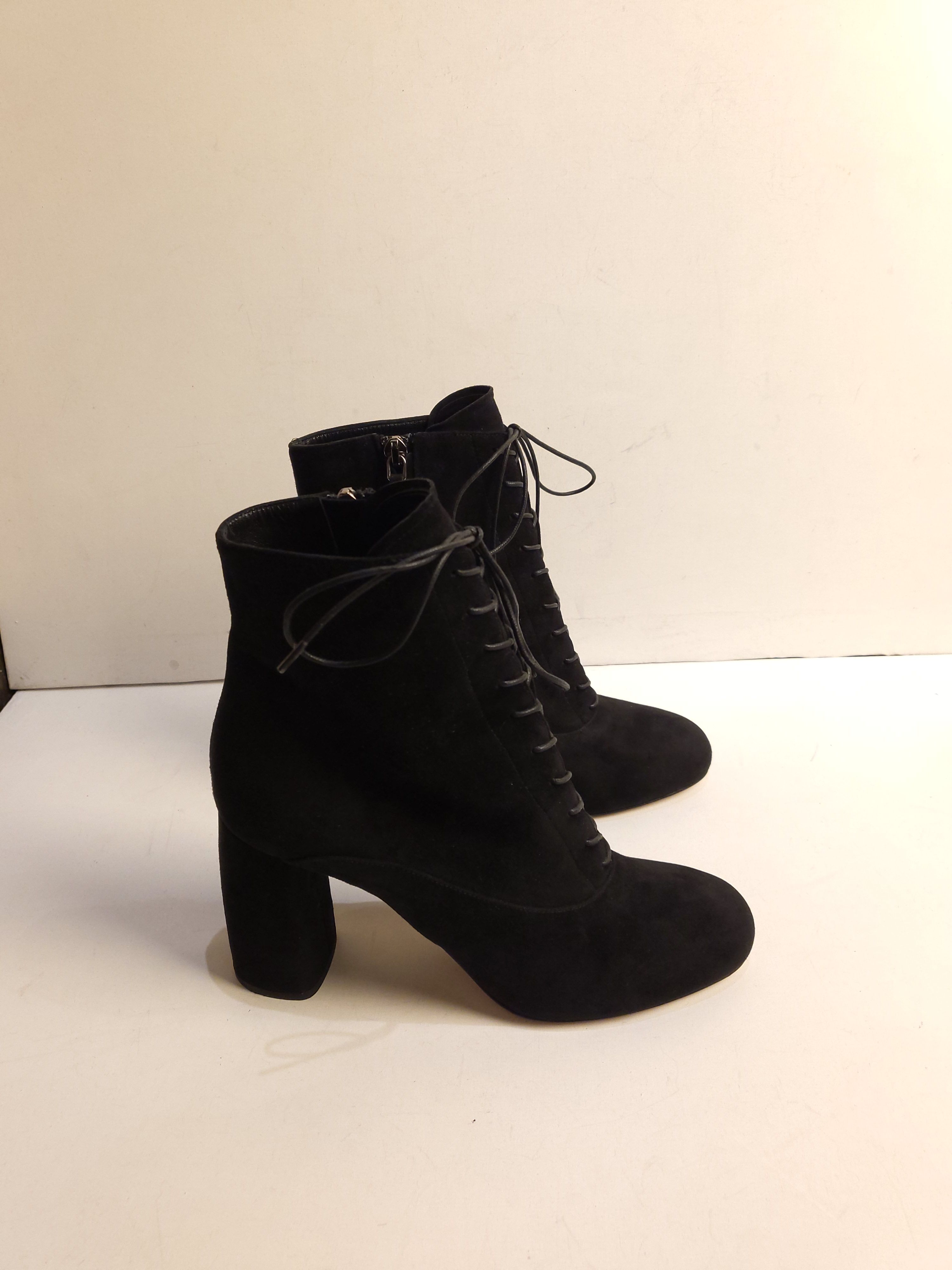 Preowned Miu Miu Black Suede Lace-Up Ankle Boots Size 37