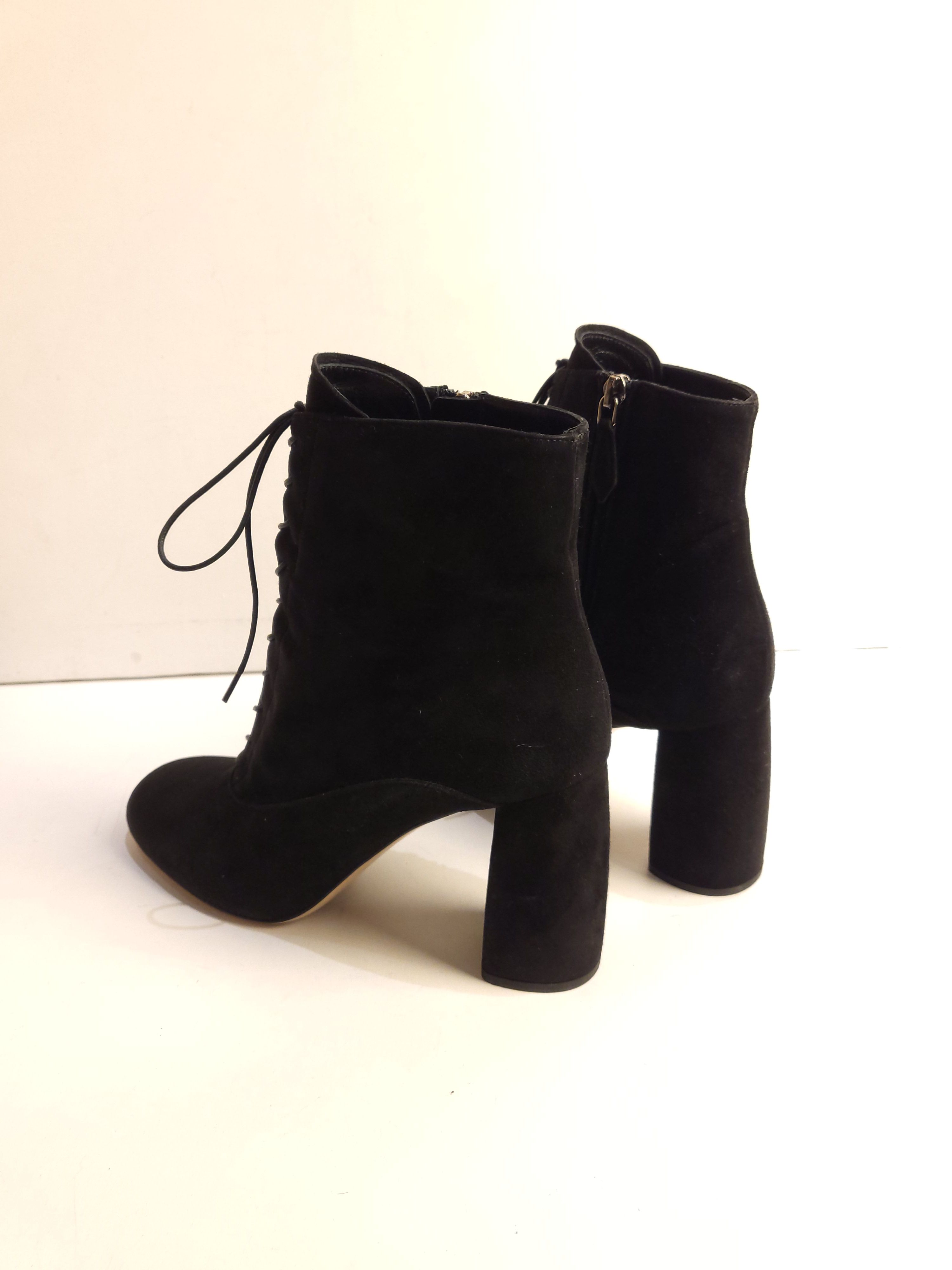 Preowned Miu Miu Black Suede Lace-Up Ankle Boots Size 37