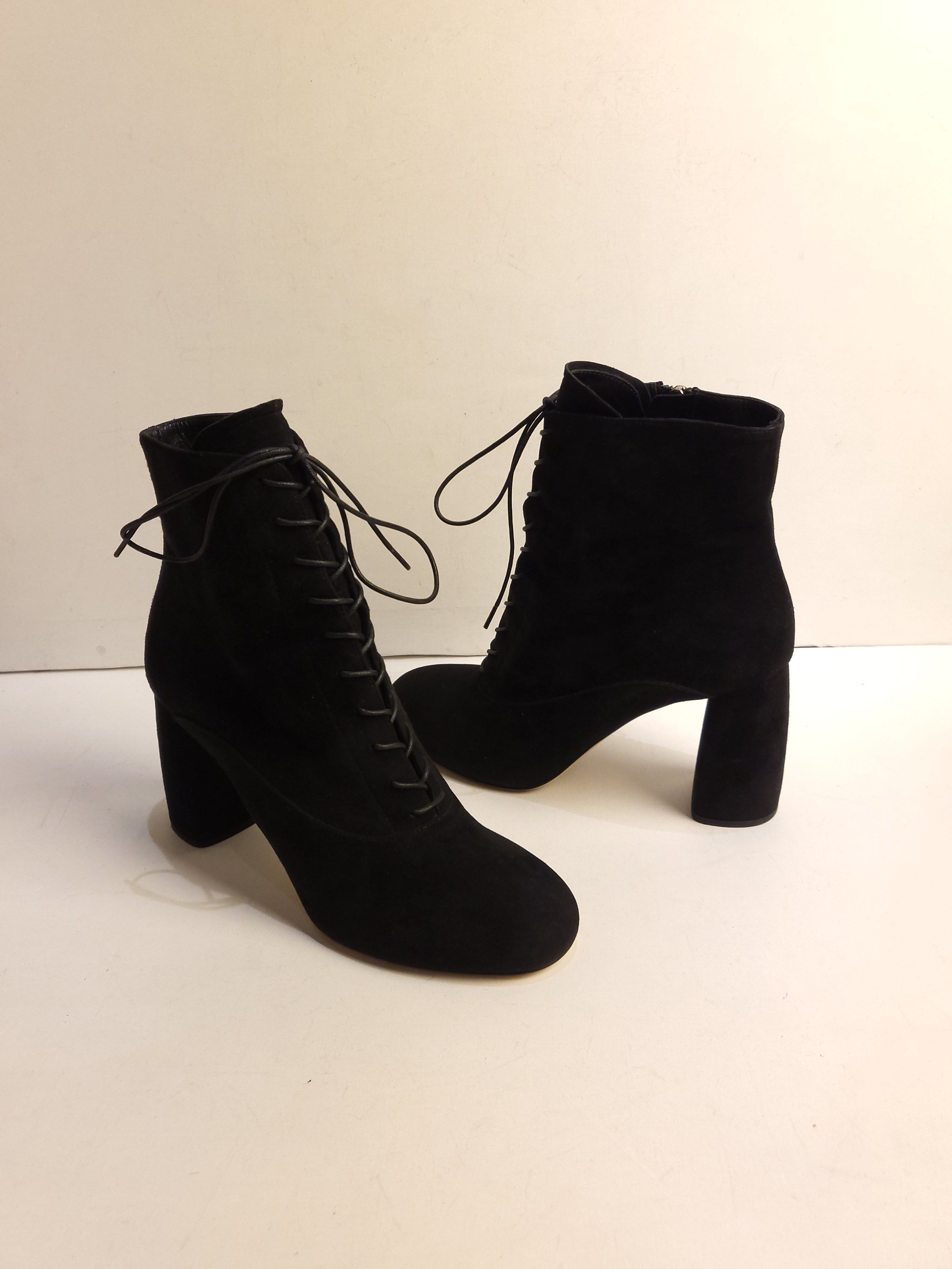 Preowned Miu Miu Black Suede Lace-Up Ankle Boots Size 37