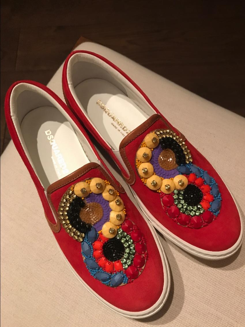 DSquared red embellished suede slip-on trainers Size 38