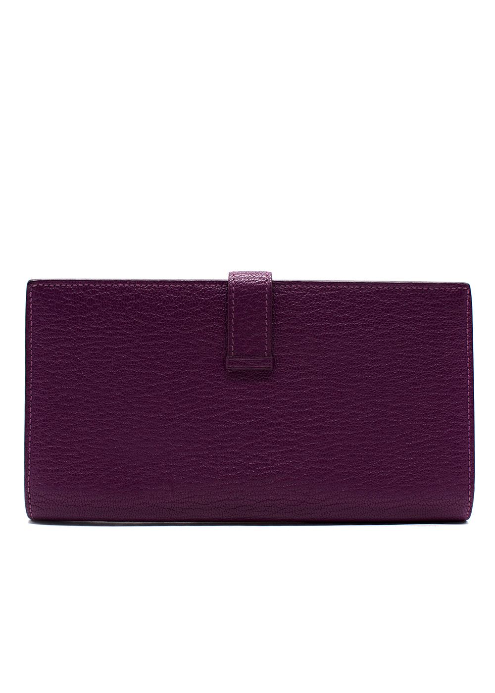 Preowned Hermes Purple Bearn Wallet with Gold Hardware leather