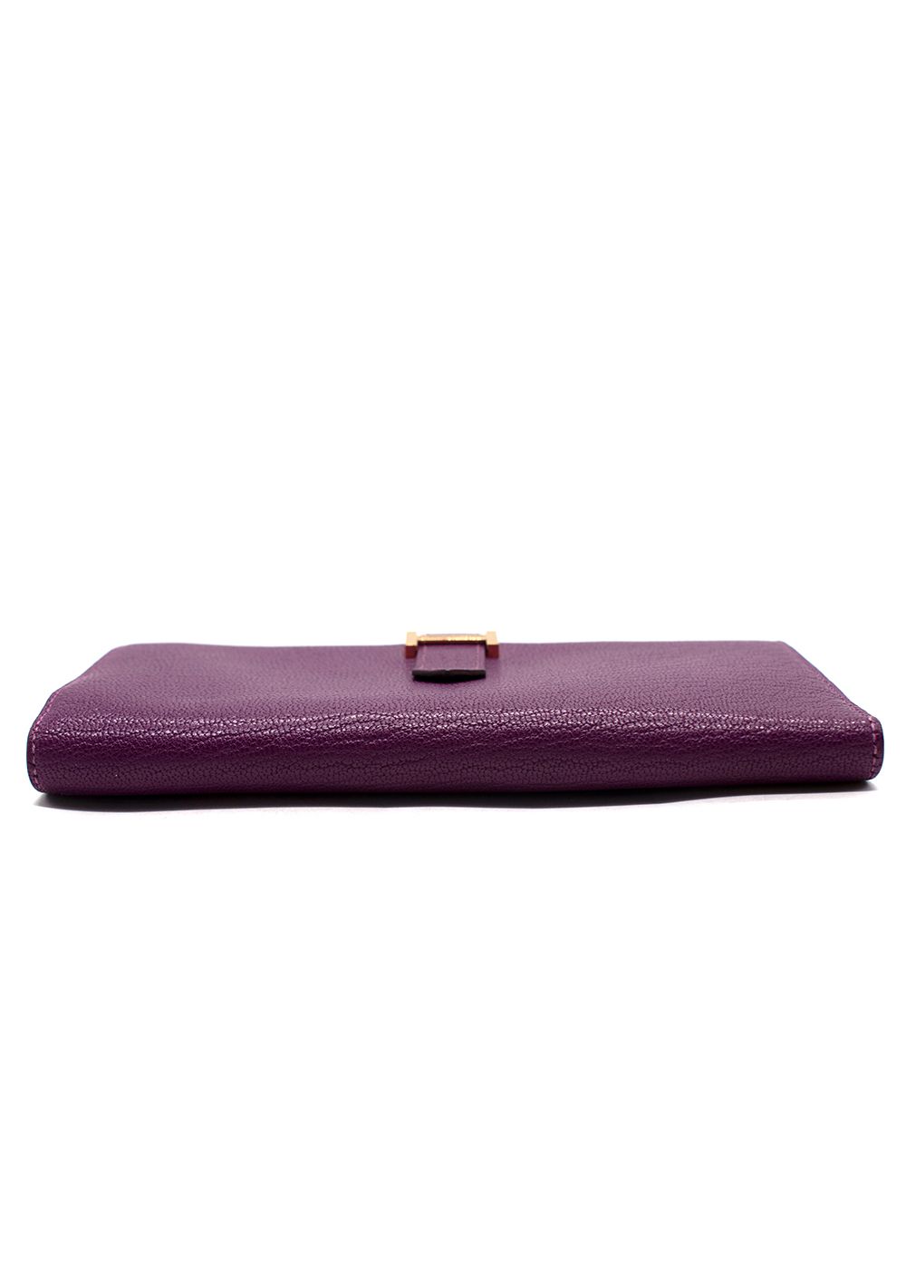 Preowned Hermes Purple Bearn Wallet with Gold Hardware leather