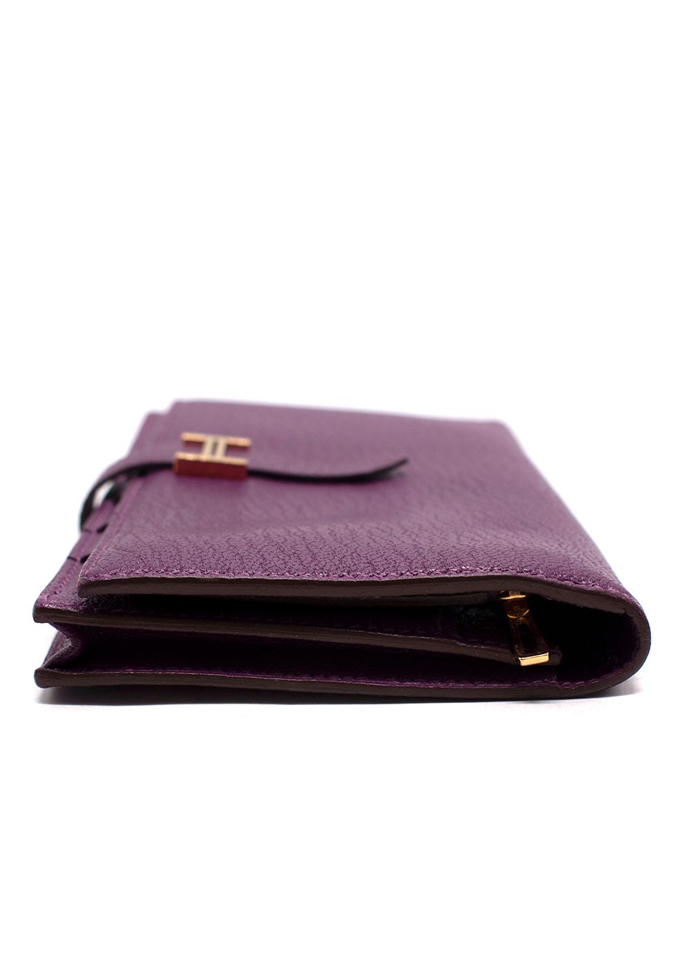 Preowned Hermes Purple Bearn Wallet with Gold Hardware leather