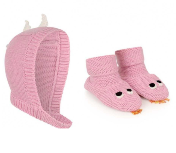 Stella McCartney Pink Organic Cotton  Wool Botties  Hat Size 18-24 Months