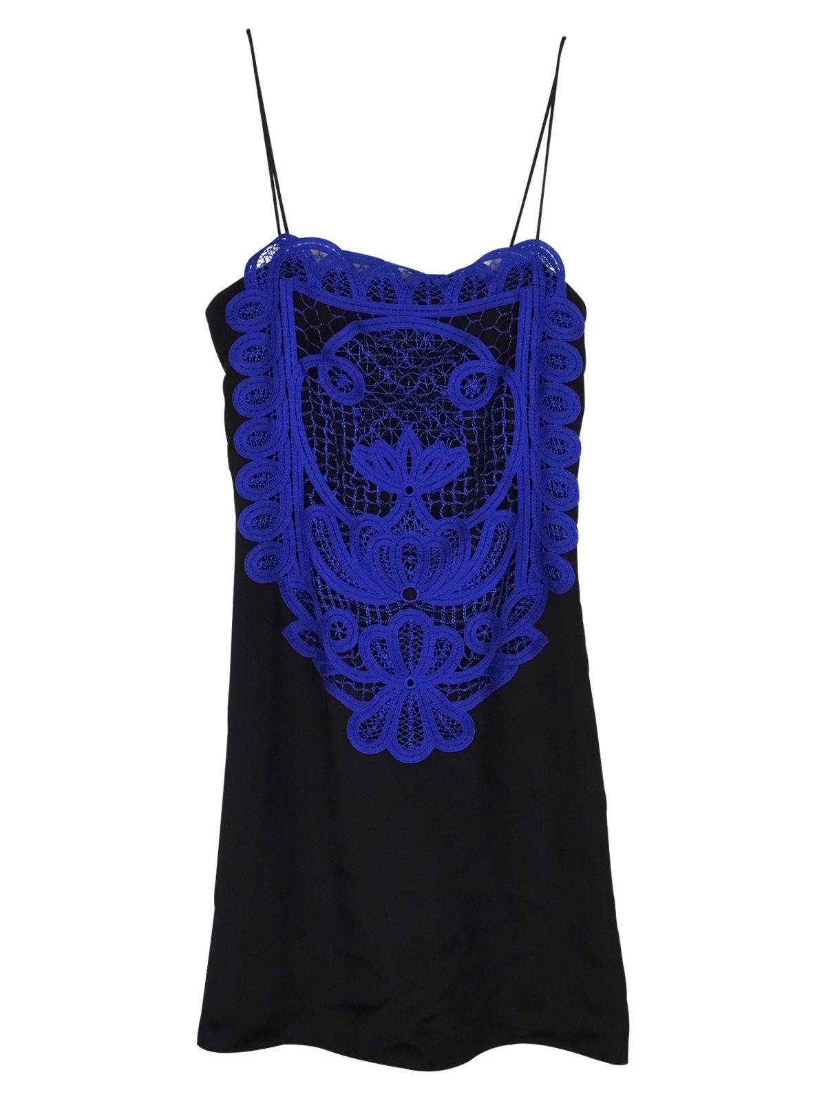 Victoria Beckham Blue  Black Lace Silk Mini Dress Size XS