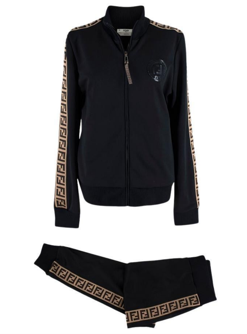 Preowned Fendi FF Zucca Trimmed Tracksuit Size 38 Black polyester/elastane/cotton