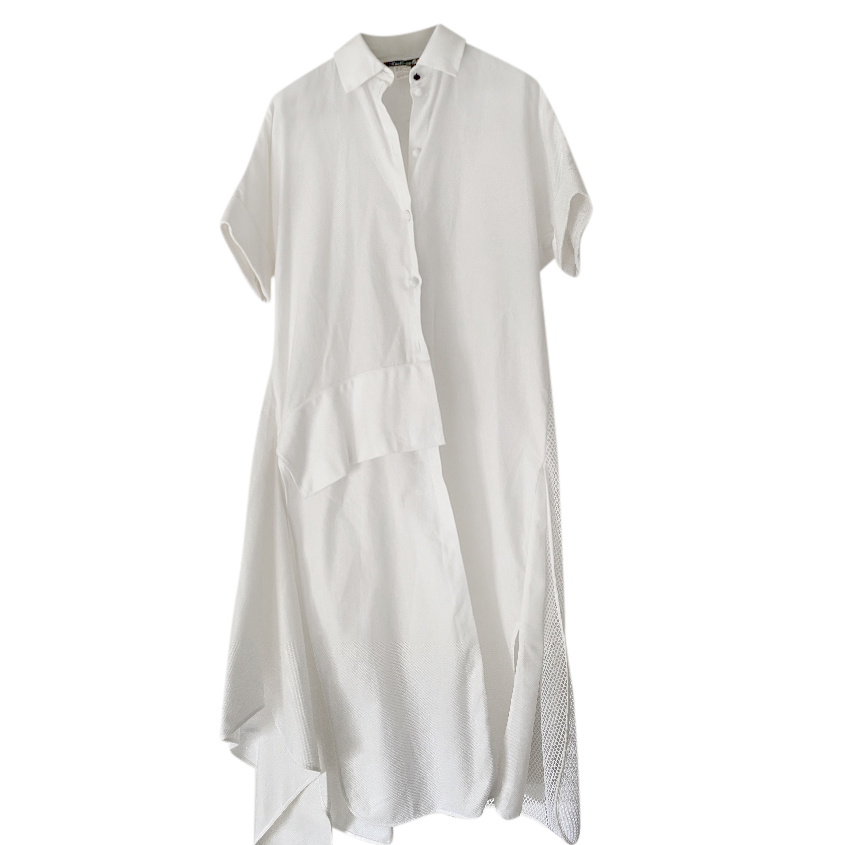 Preowned Lena Lumelsky White Cotton Demi Shirt Dress Size M