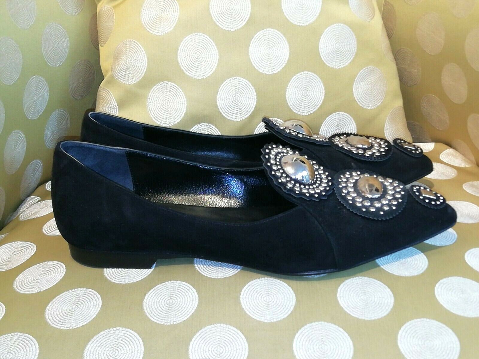 Preowned Hermes Black Embellished Suede Ballerinas Size 37