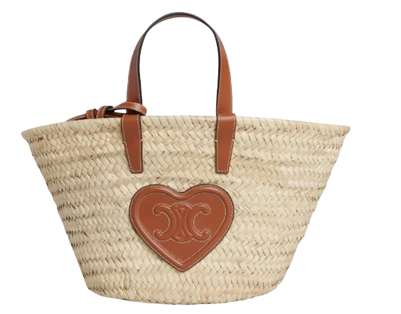 Preowned Celine Limited Edition Heart Raffia Basket Bag Size S Cream straw