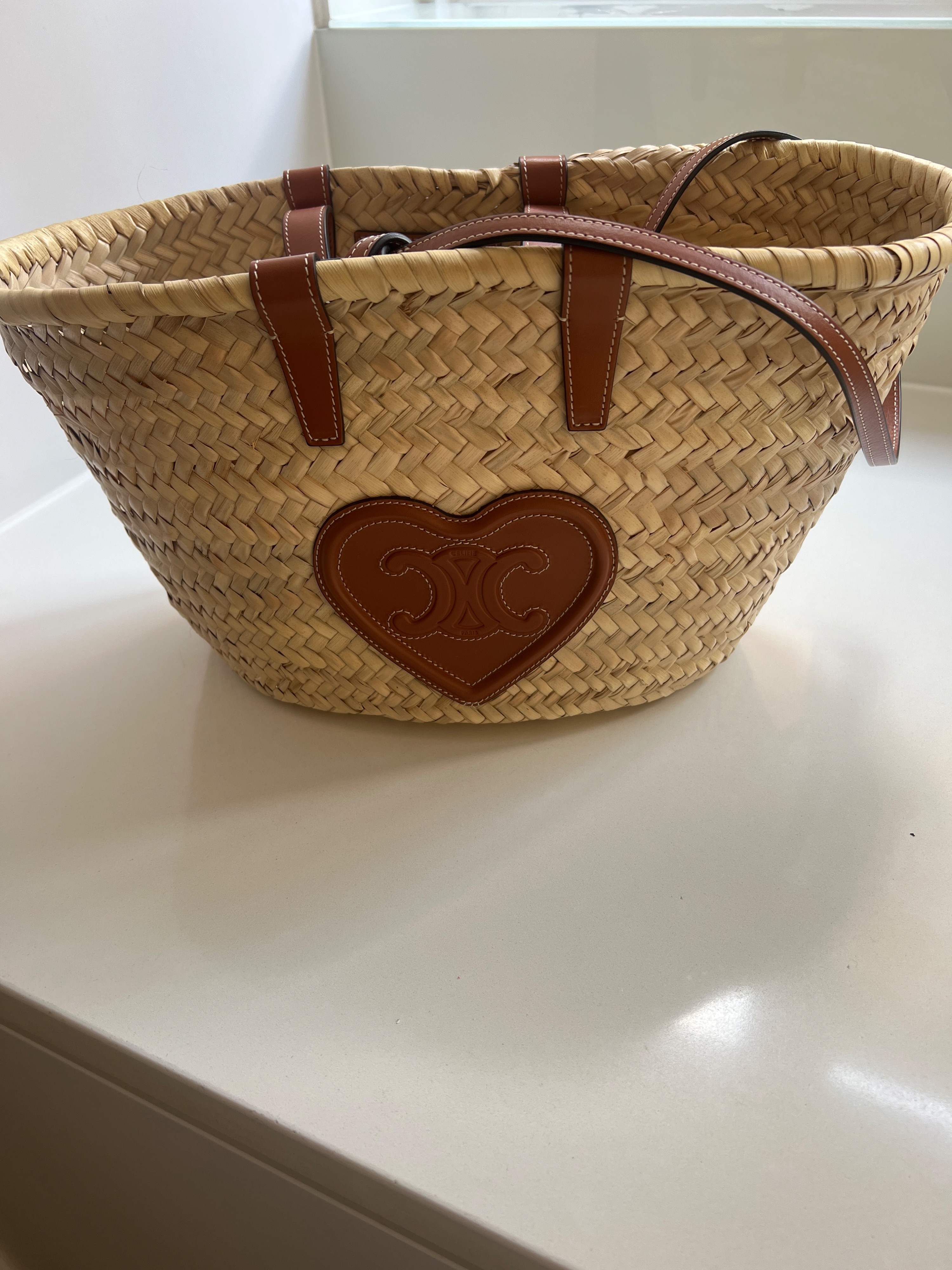 Preowned Celine Limited Edition Heart Raffia Basket Bag Size S Cream straw