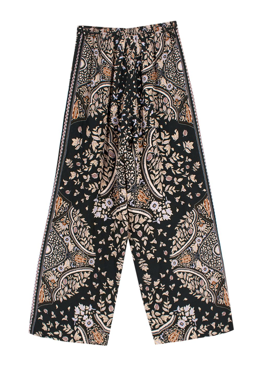 MaxMara Black Floral Print Wide Leg Silk Trousers Size M