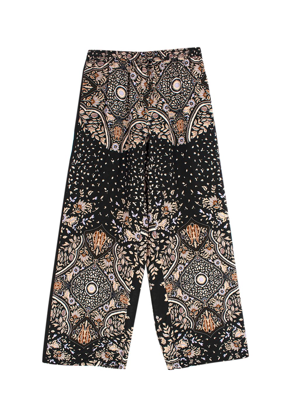 MaxMara Black Floral Print Wide Leg Silk Trousers Size M