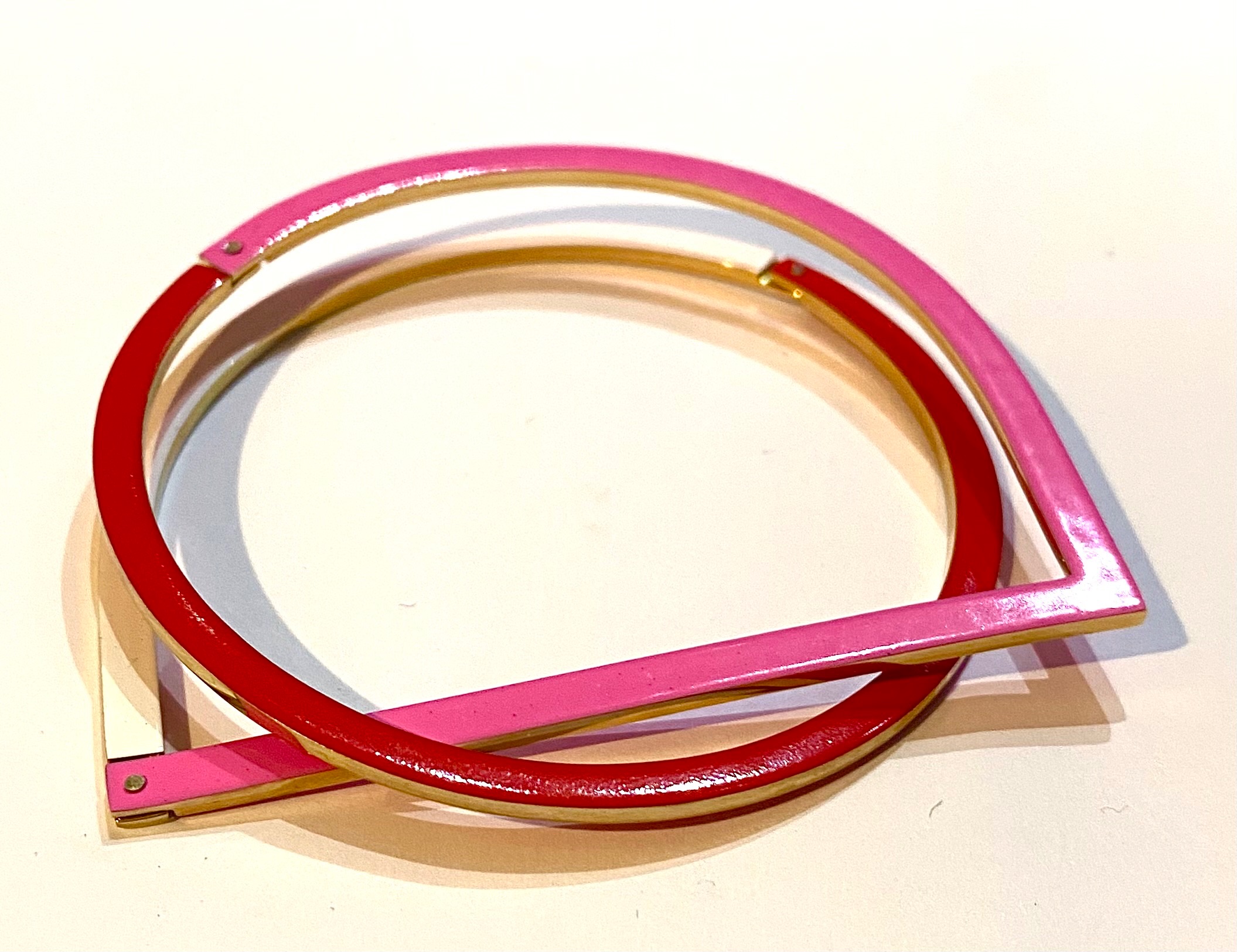 Bespoke Angular Spiral Bracelet Pink Red white Gold gold metal