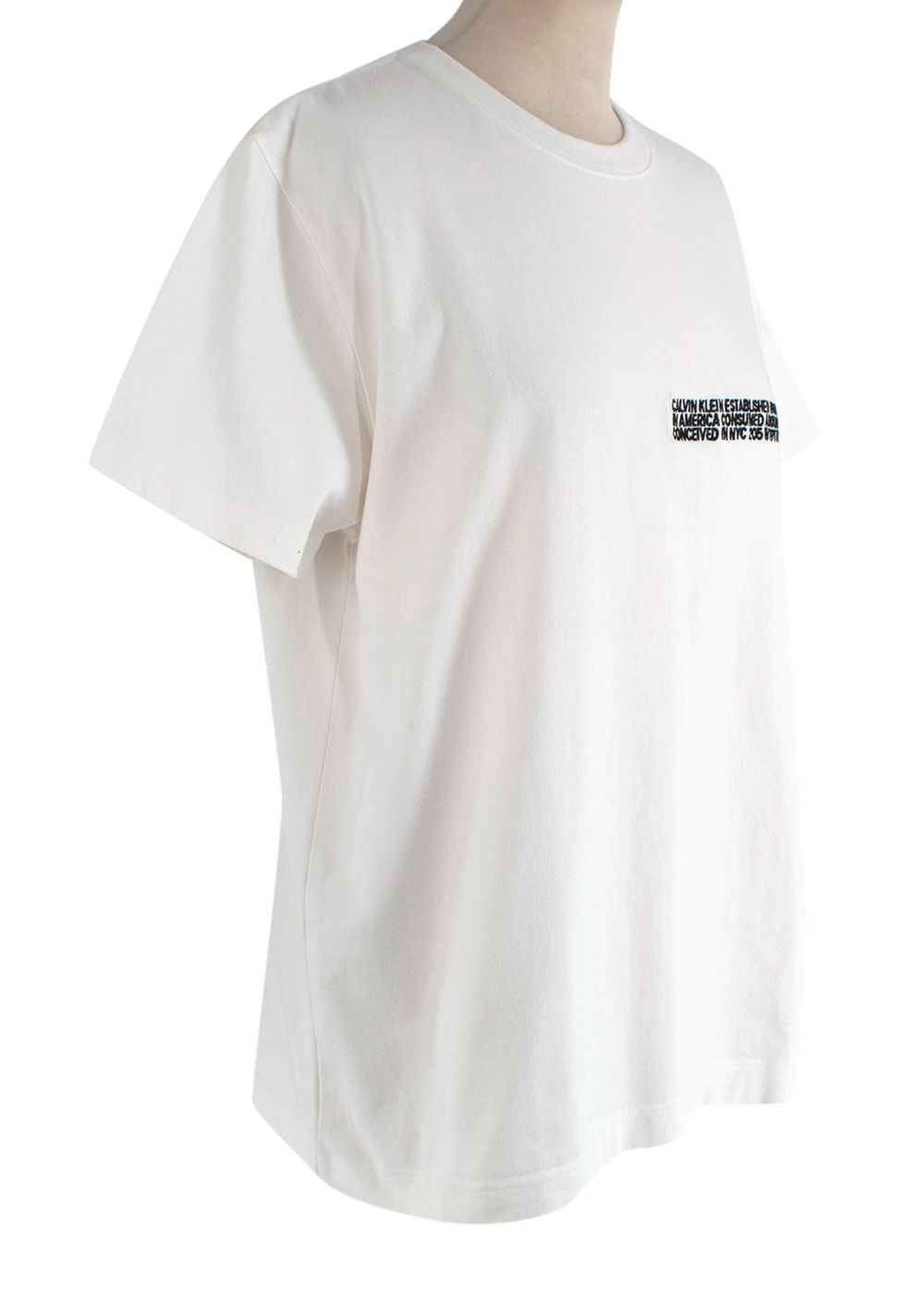 Preowned Calvin Klein 205W39NYC white cotton jersey embroidered T-shirt Size M