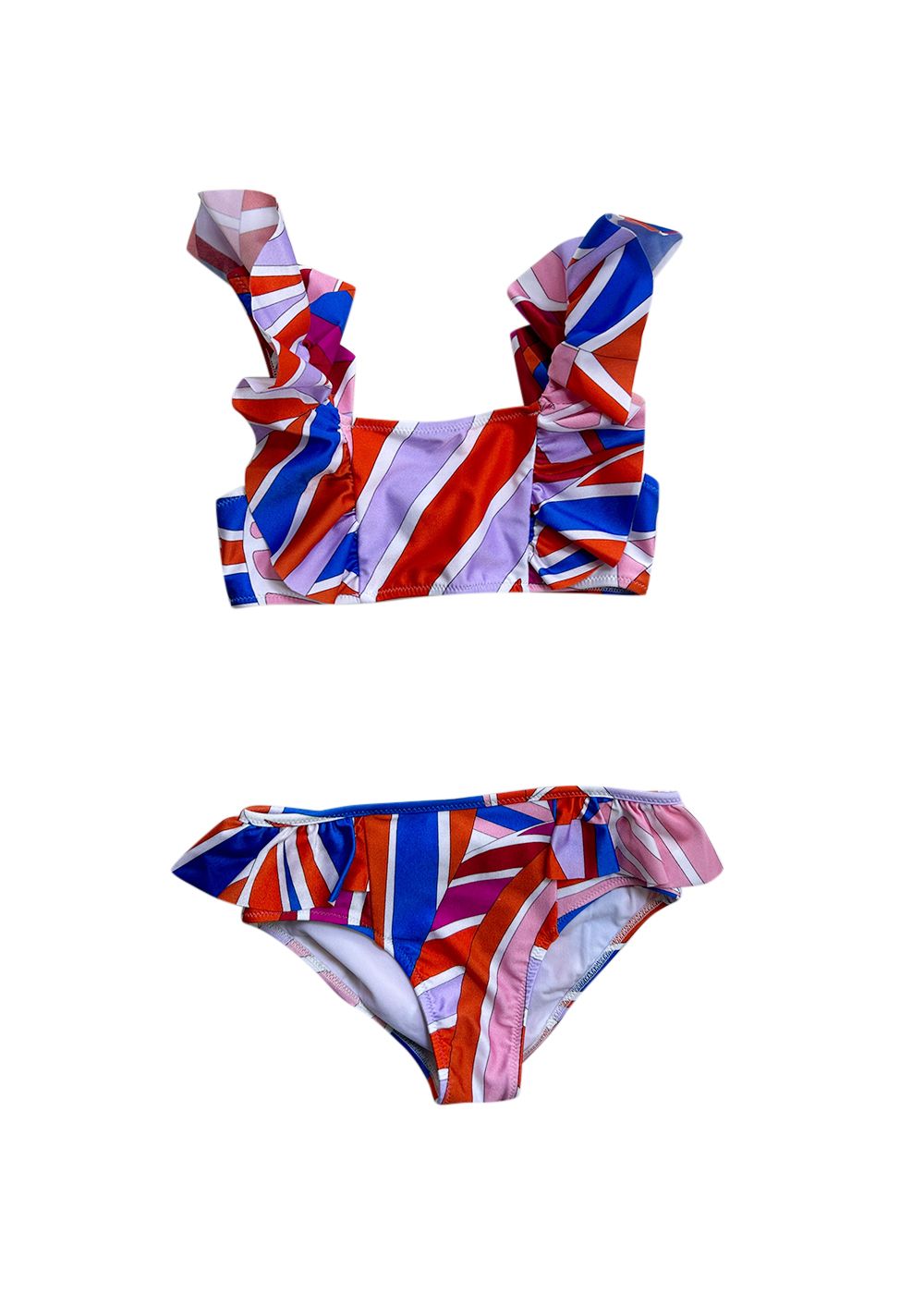 Boys Emilio Pucci Multicoloured Abstract Printed Ruffled Bikini Size 10 Years + Multicolour polyamide/elastane