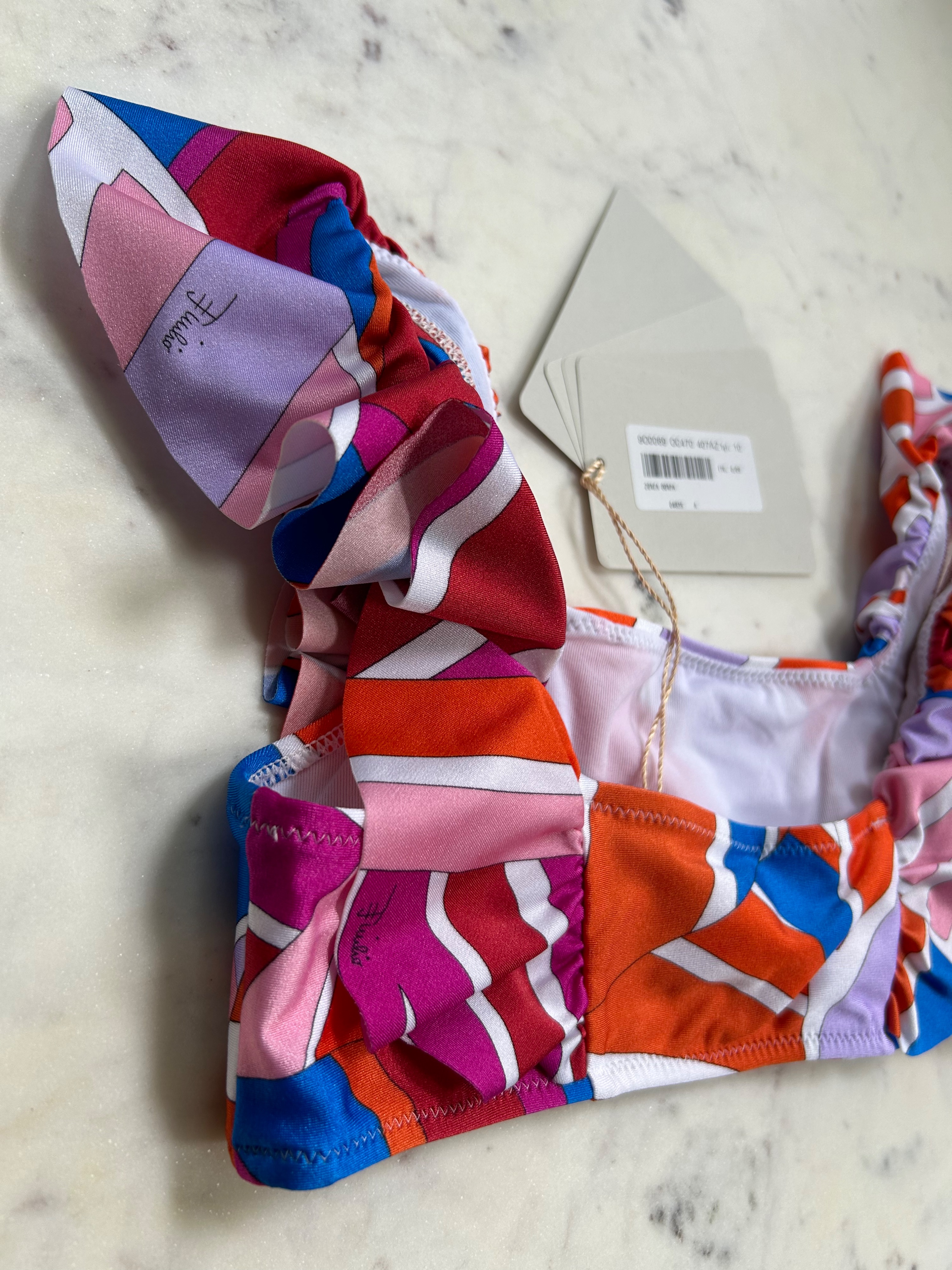 Boys Emilio Pucci Multicoloured Abstract Printed Ruffled Bikini Size 10 Years + Multicolour polyamide/elastane