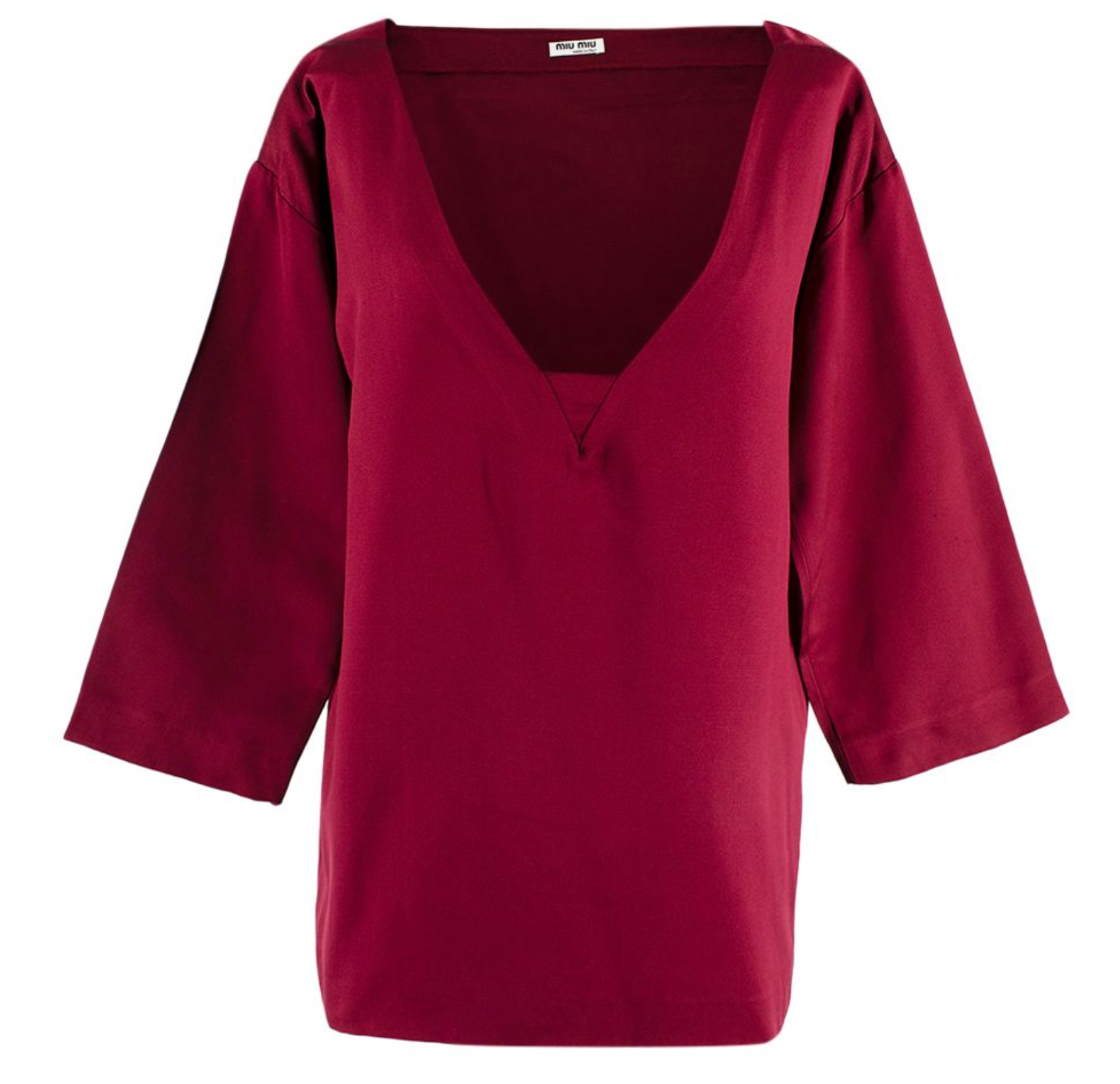 Miu Miu Burgundy Silk V-Neck Blouse Size S sponge