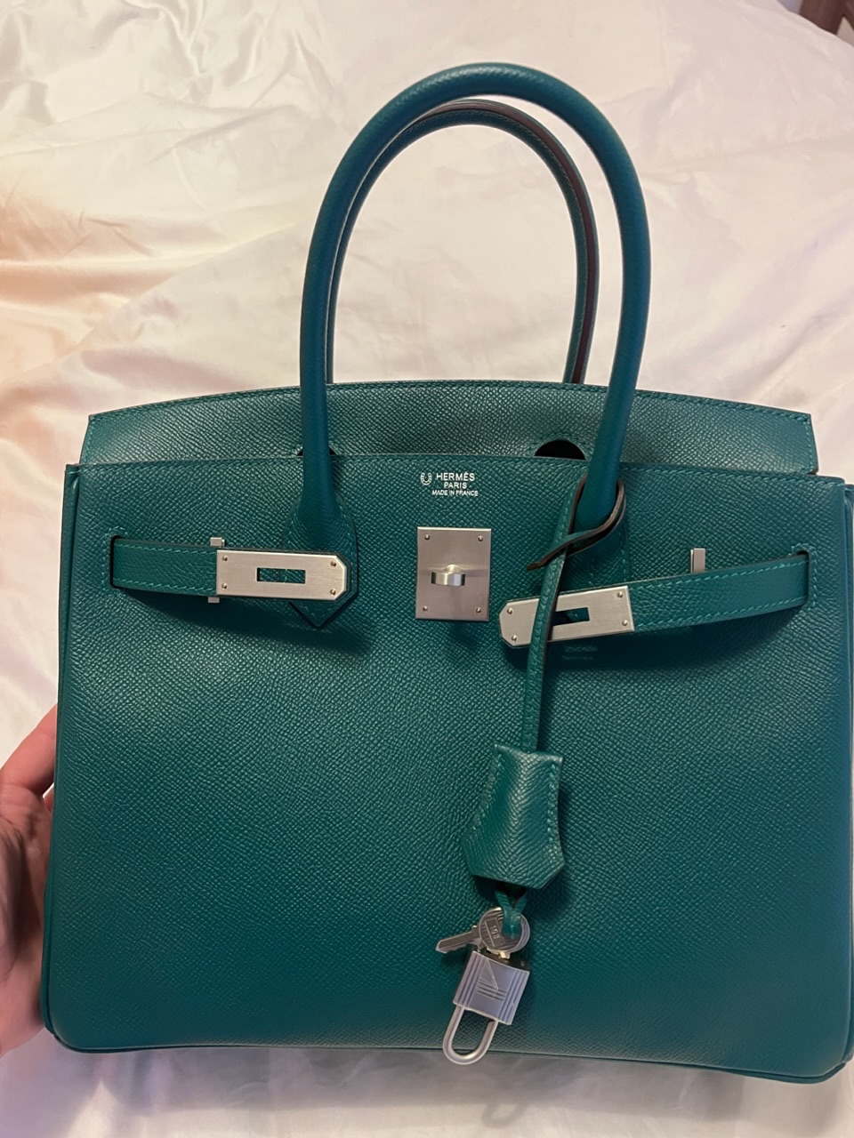 Hermes HSS  Birkin 30 in Malachite and Anenmone Epsom Leather with Brushed Palladium Hardware Size M