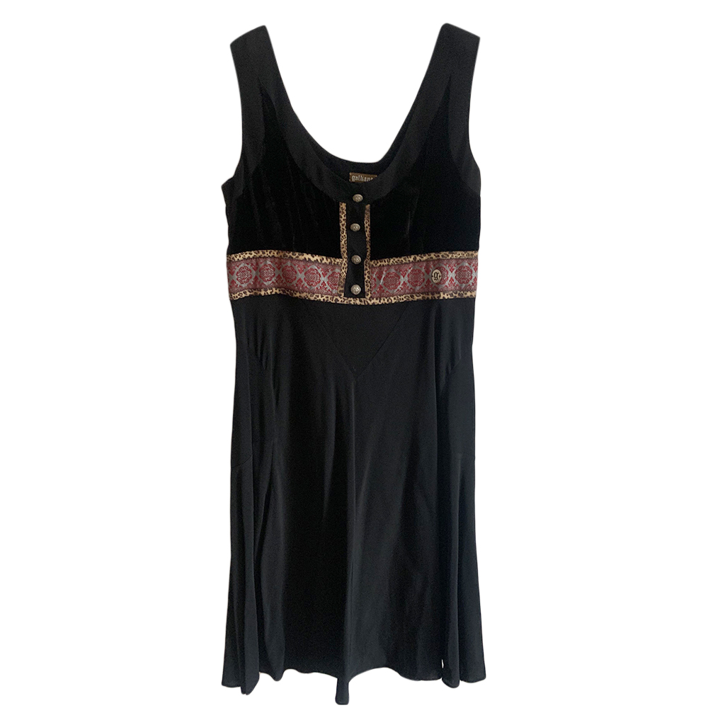 Galliano Black Satin Embroidered Dress Size M