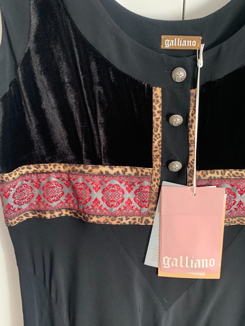 Galliano Black Satin Embroidered Dress Size M