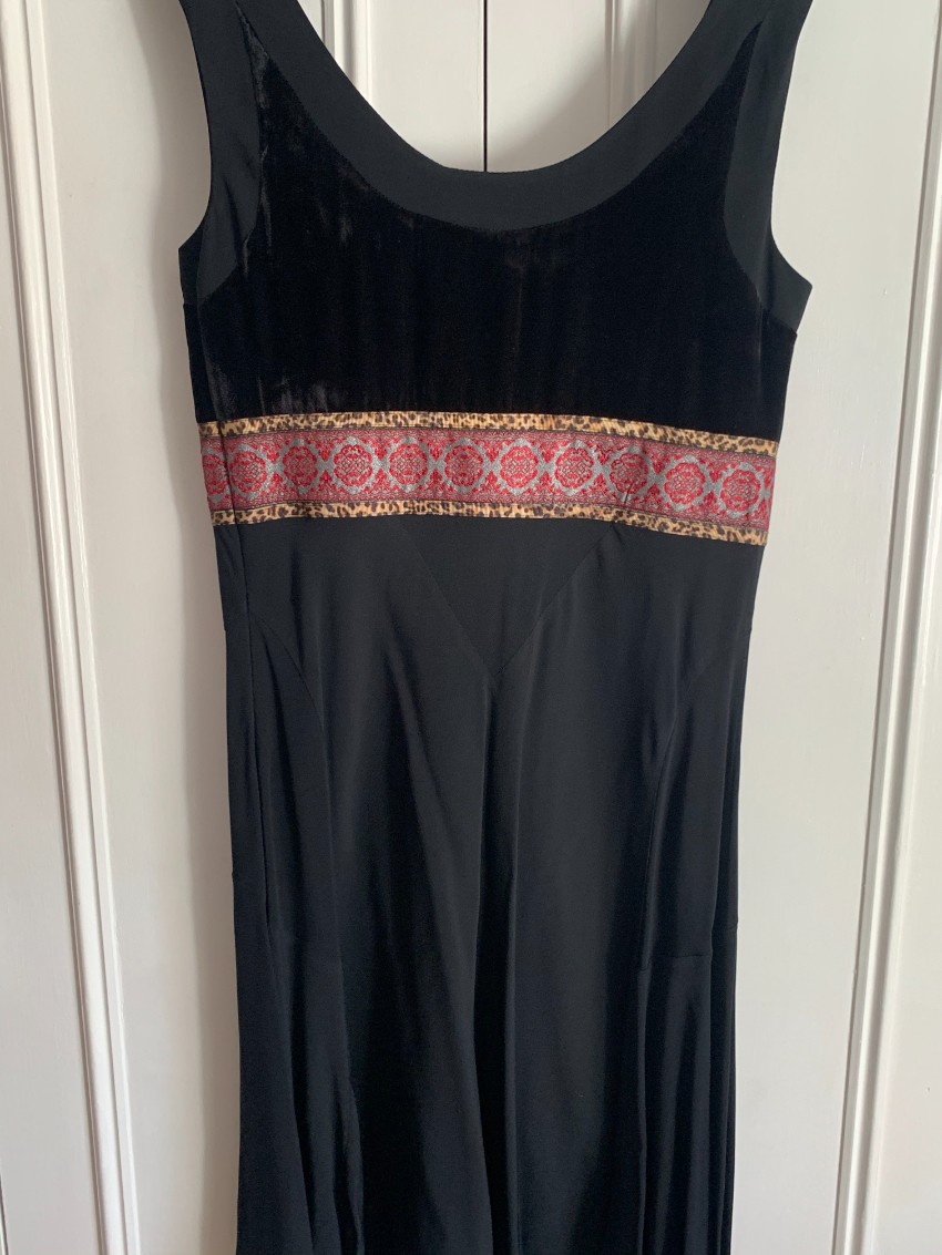 Galliano Black Satin Embroidered Dress Size M