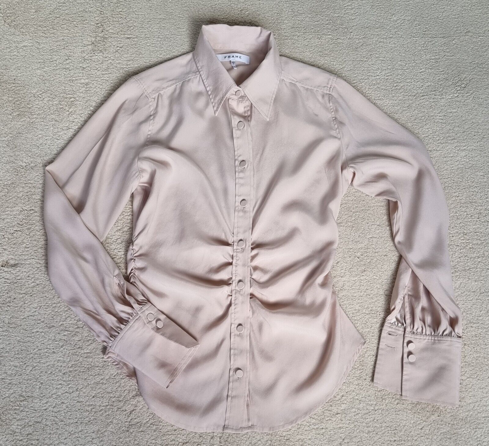 Frame Champagne stretch-silk ruched blouse Size XS beige silk