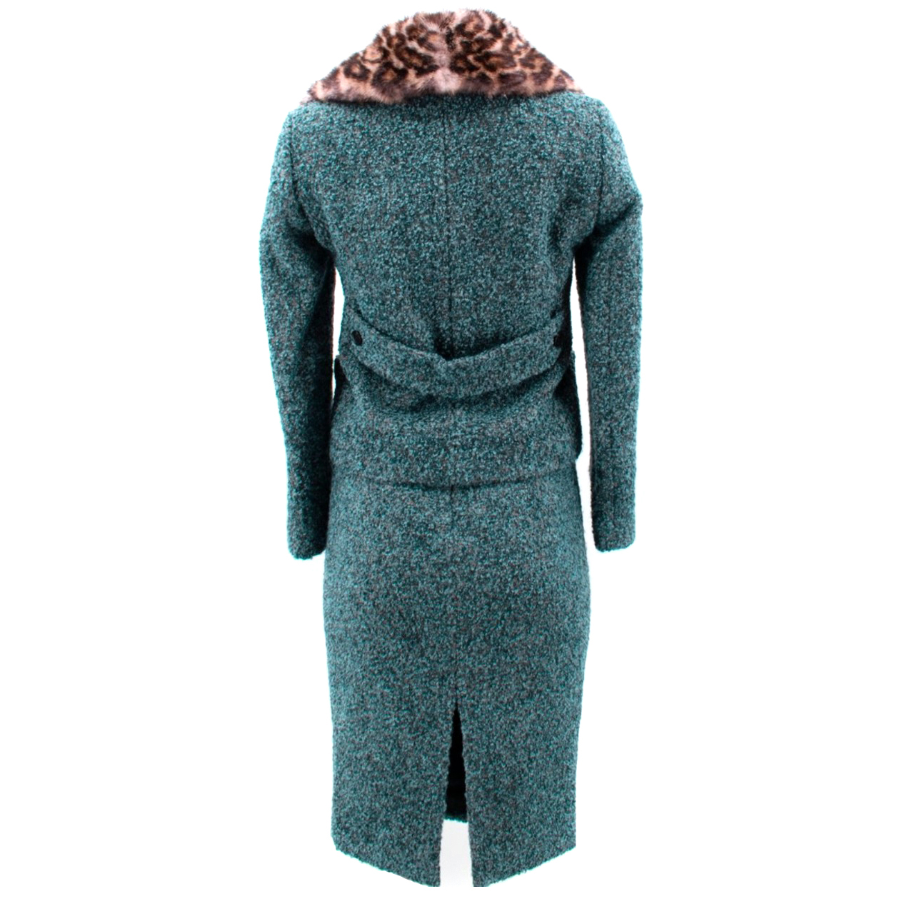 Gucci Green Alpaca  Wool Tweed Suit with Removable Mink Fur Collar Size S alpaca/wool