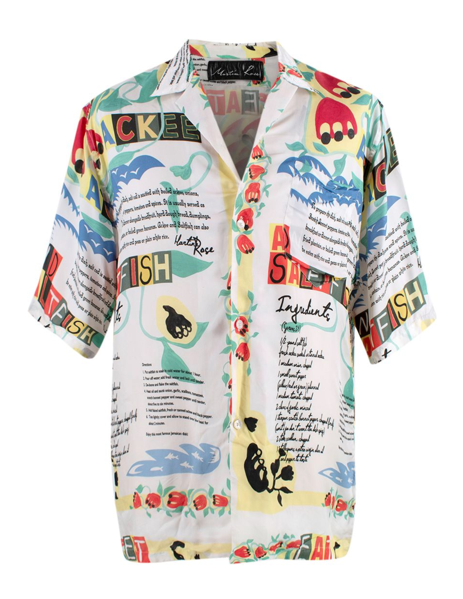 Men's Martine Rose Ackee And Saltfish-print Shirt In White Multi Size L White Red Blue Green Yellow viscose