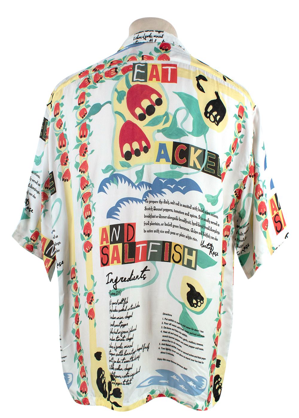 Men's Martine Rose Ackee And Saltfish-print Shirt In White Multi Size L White Red Blue Green Yellow viscose