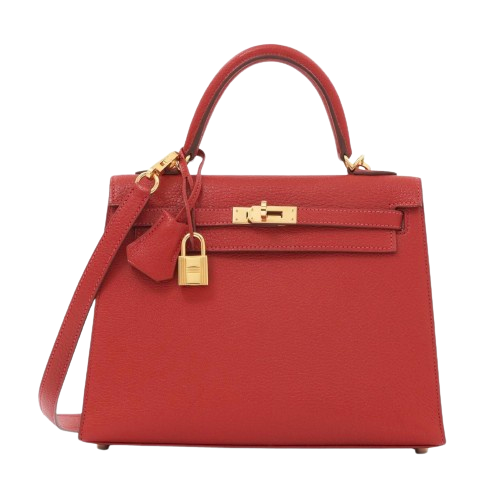 Preowned Hermes Vermillion Chevre Kelly Sellier 25 GHW chevre leather