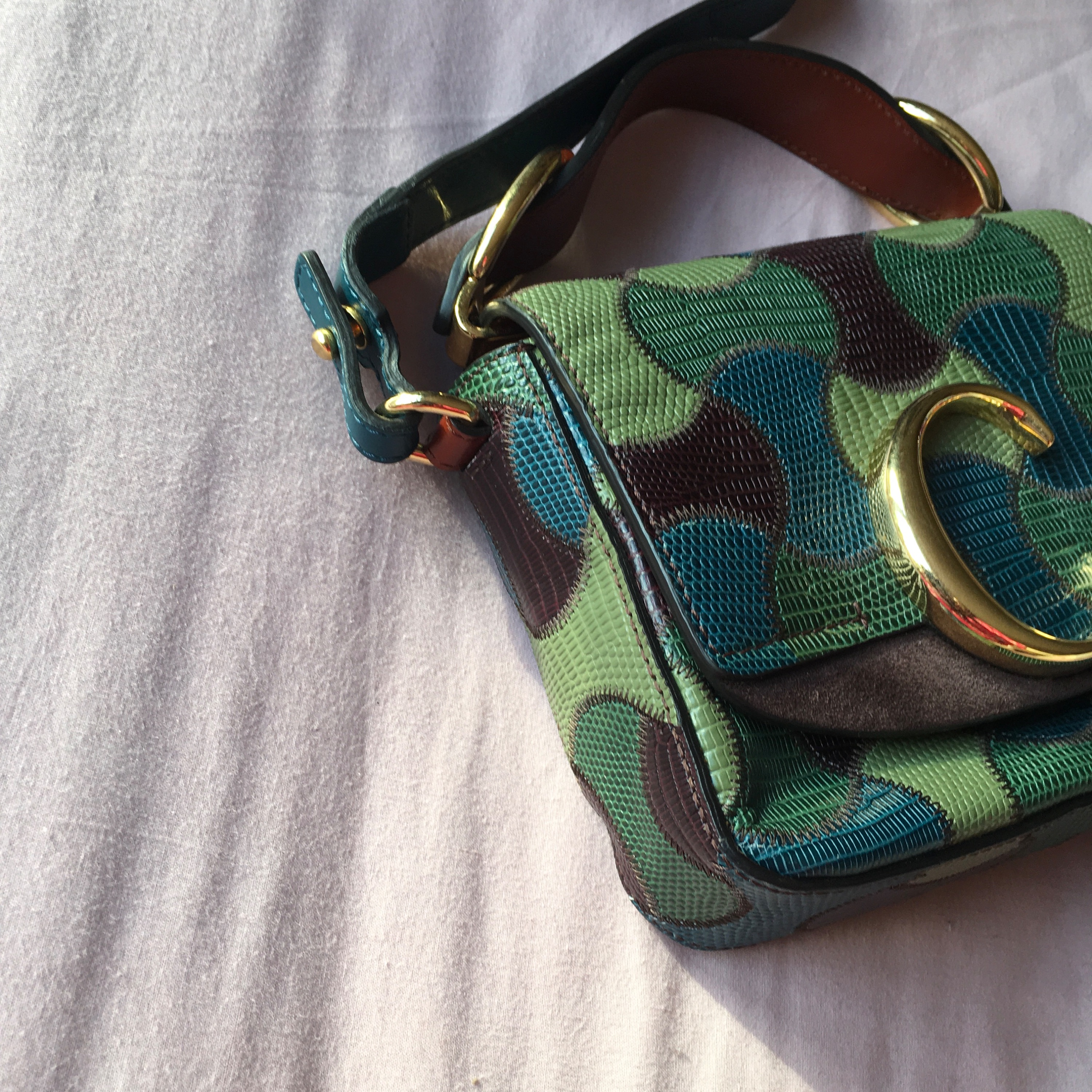 Chloe Green Lizard Embossed C Bag Size S Multicolored this is lizard skin leather