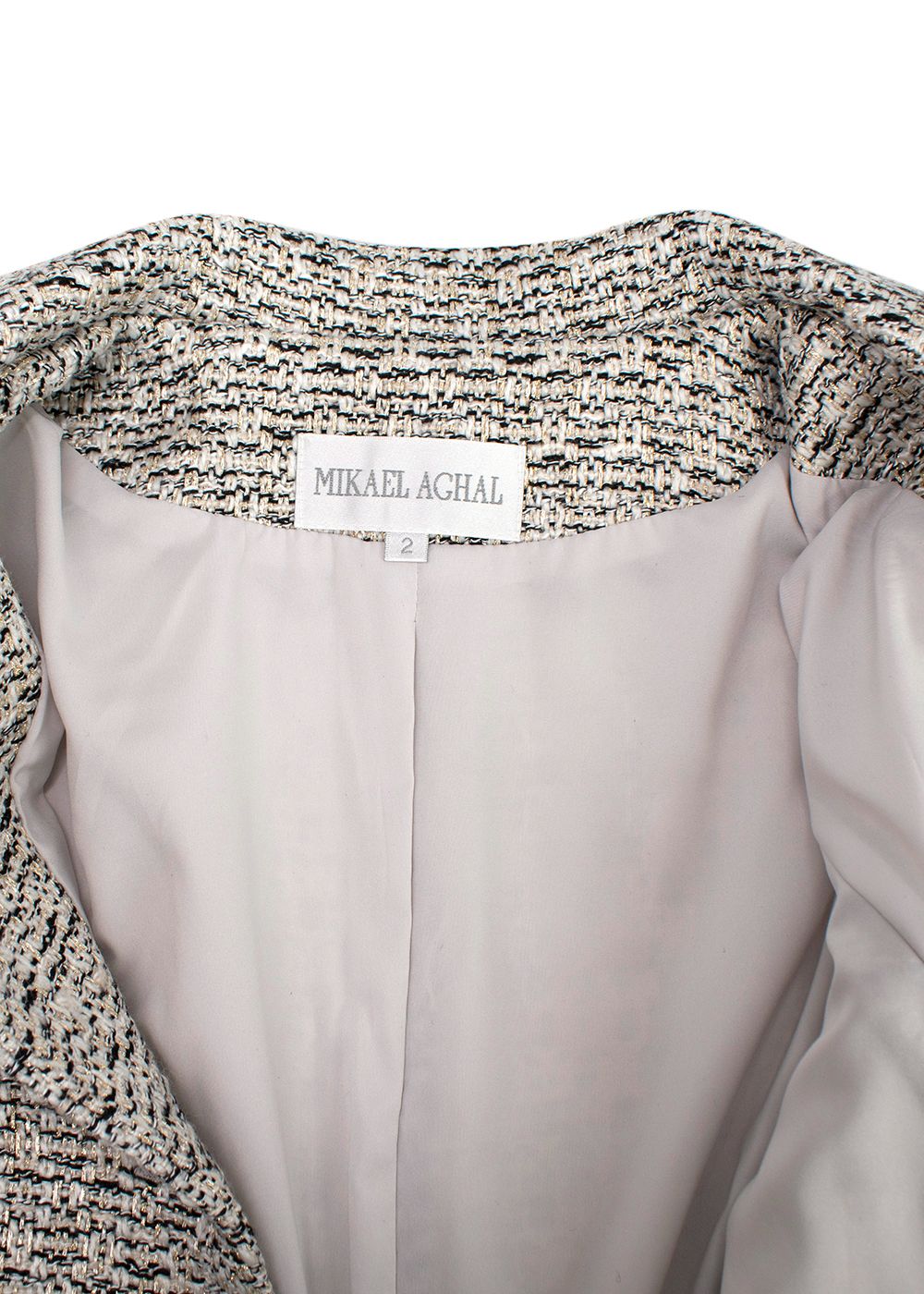 Mikael Aghal Grey Tweed Jacket and Pencil Skirt Size XXS grey black gold polyester