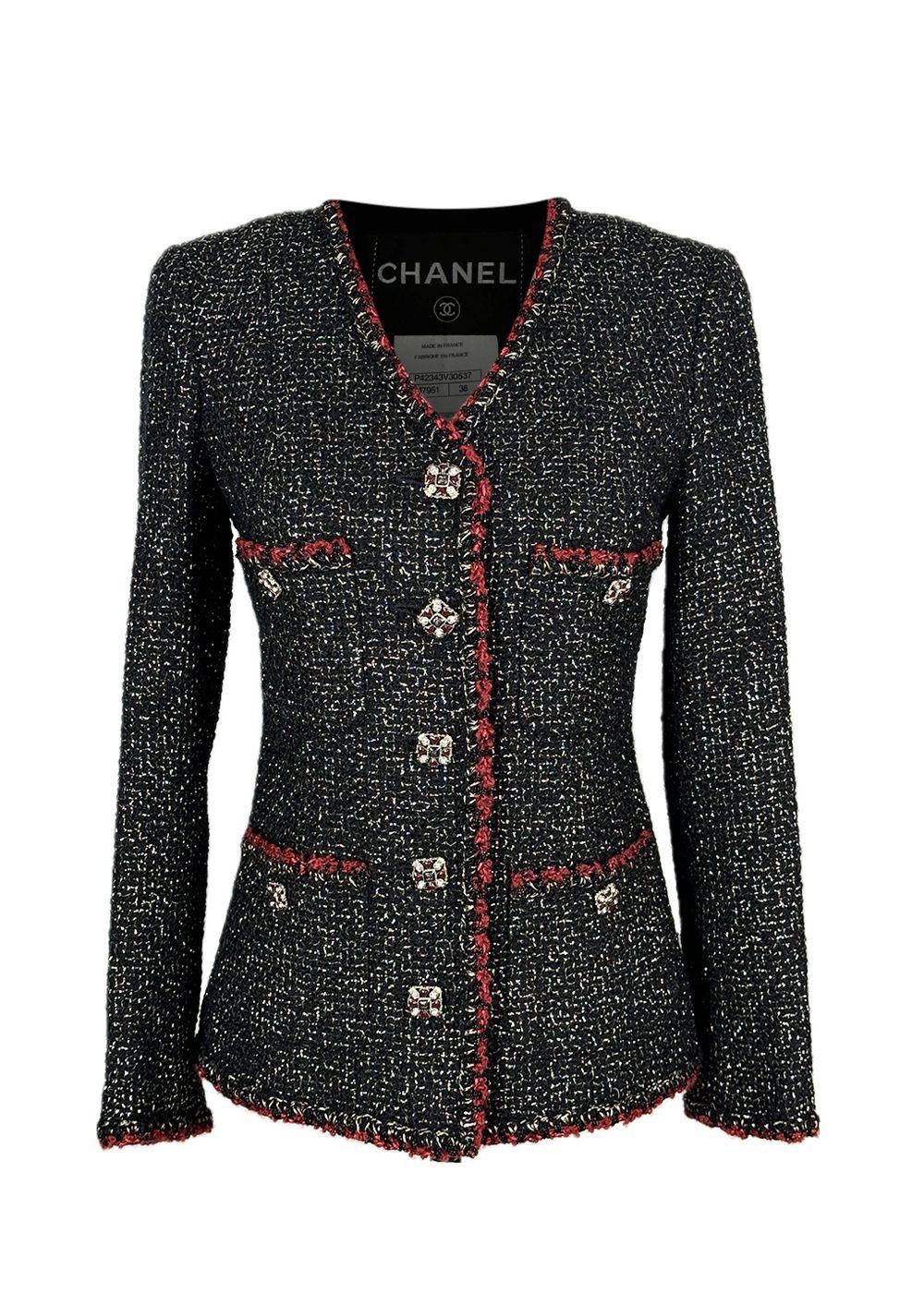 Chanel Jewel Buttoned Black Jacket/Blazer Size XS tweed