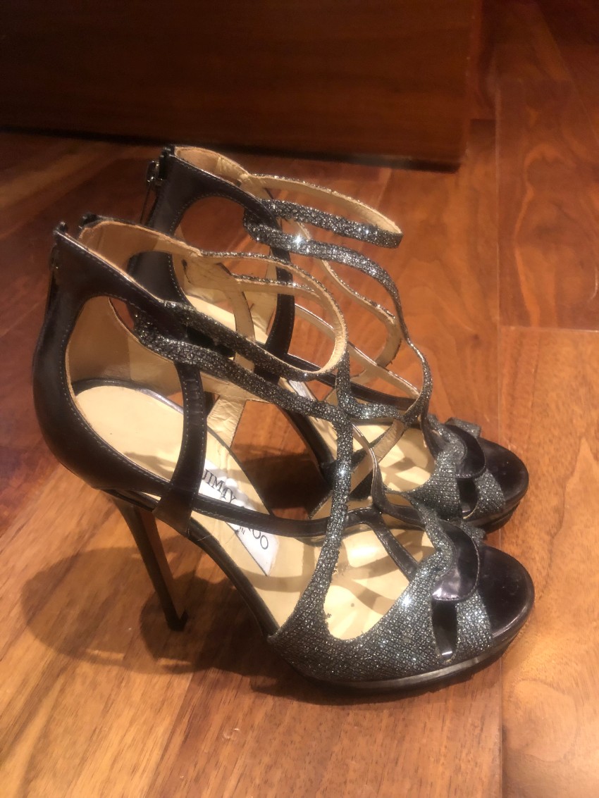 Preowned Jimmy Choo Crystal Wrap Sandals Size 355 Black