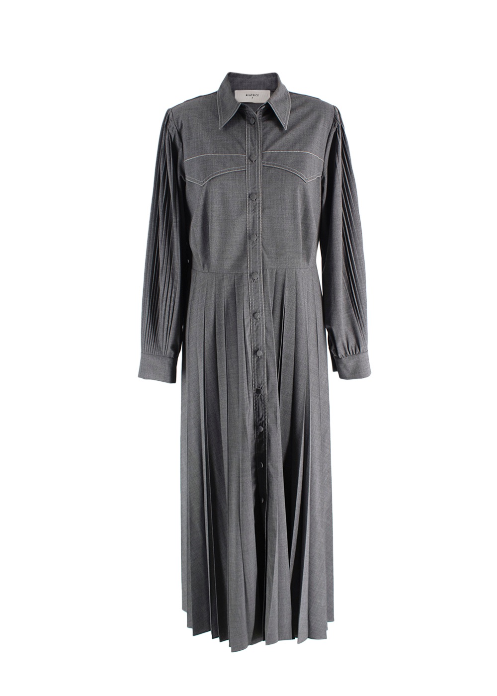 Preowned Beatrice B Grey Pleated Shirt Dress Size M polyester/viscose/elastane