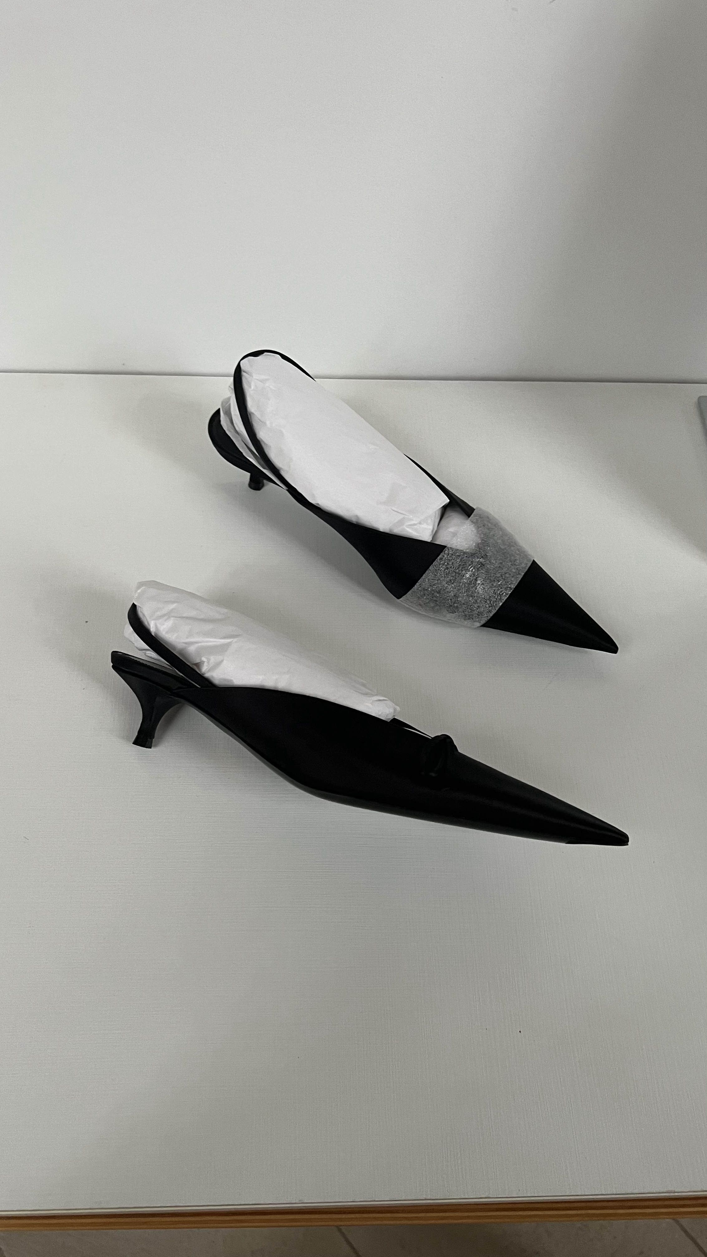 Balenciaga Black Satin 40mm Knife Slingback Mules Size 39 silk