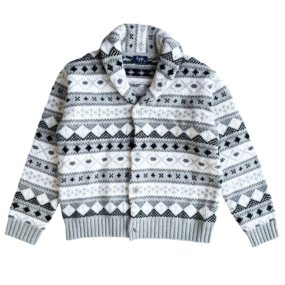 Boys Preowned ll Gufo Grey Fairisle Shawl Collar Merino Wool Cardigan Size 8 Years