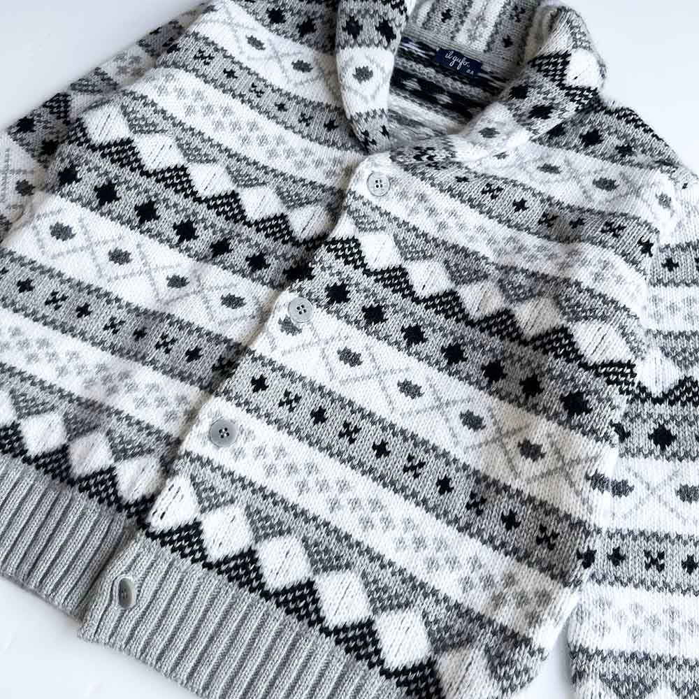 Boys Preowned ll Gufo Grey Fairisle Shawl Collar Merino Wool Cardigan Size 8 Years