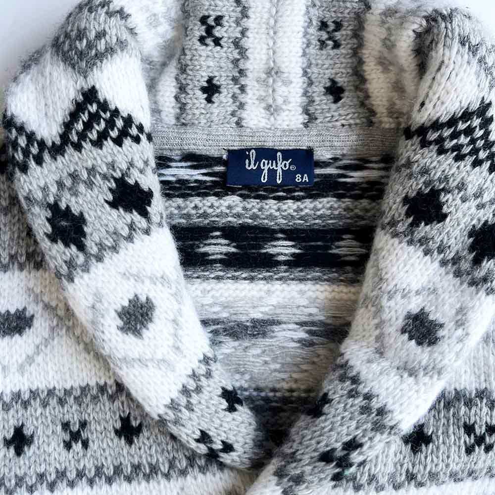 Boys Preowned ll Gufo Grey Fairisle Shawl Collar Merino Wool Cardigan Size 8 Years